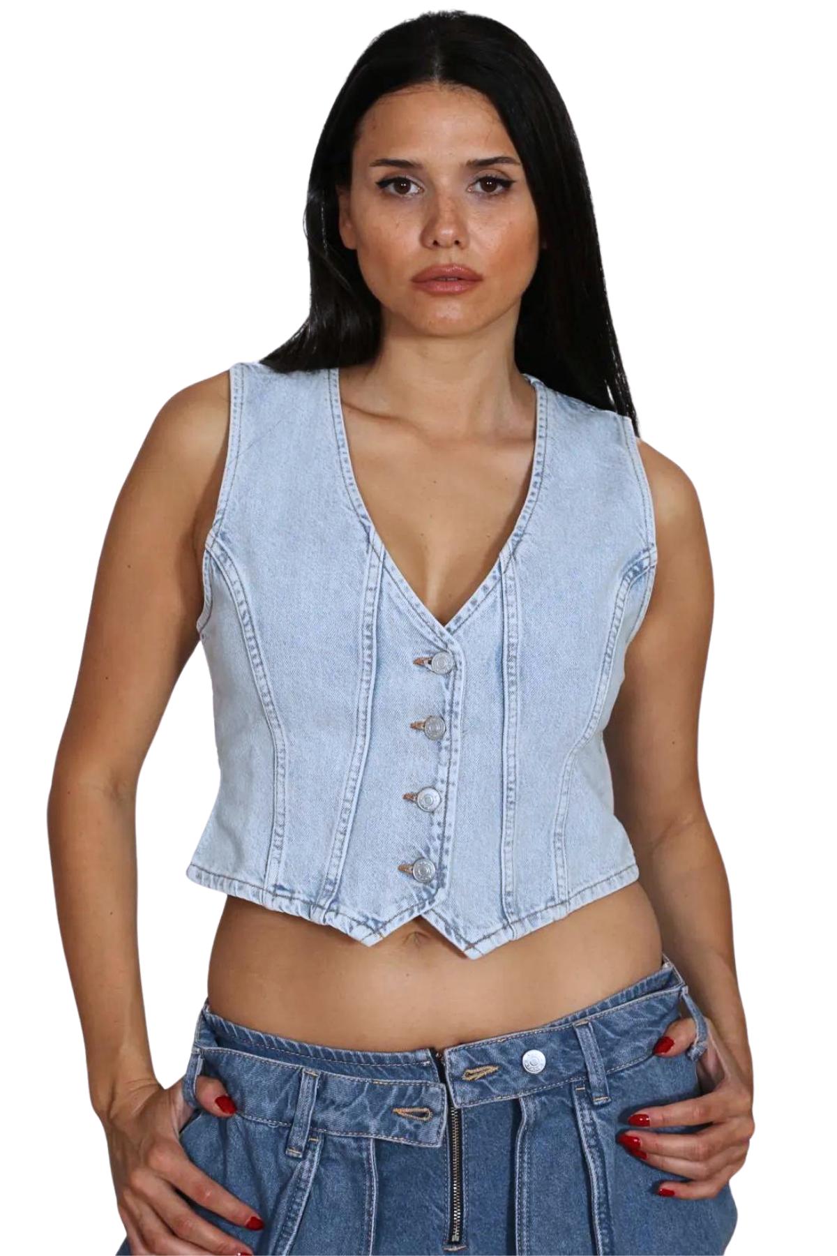  Denim Taşlanmış kot Yelek