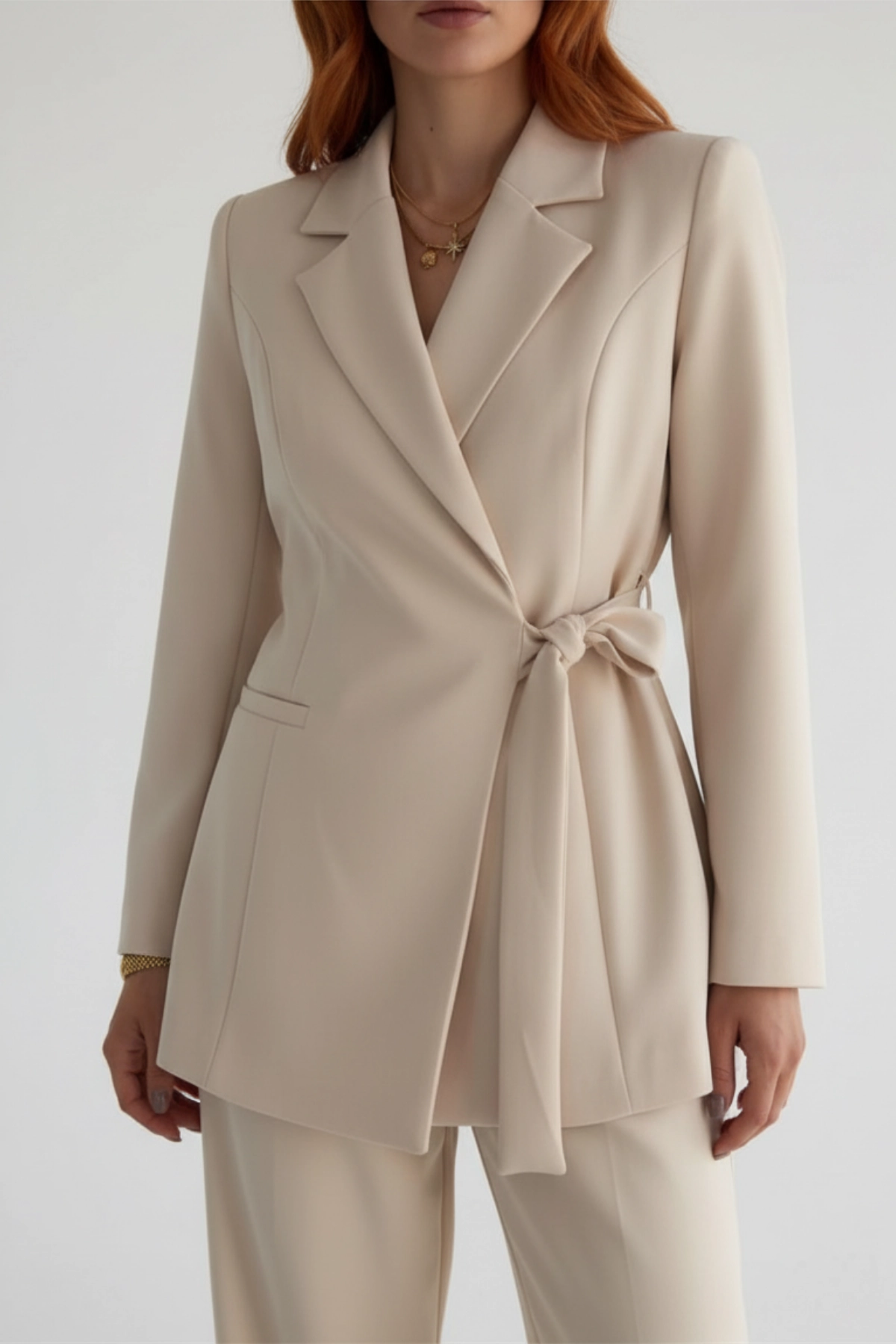 Kadın Yandan Bağlamalı Kuşaklı Kruvaze Blazer Ceket