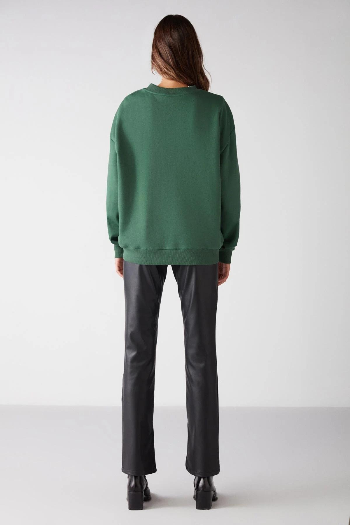 Yeşil Bisiklet Yaka Oversize Sweatshirt