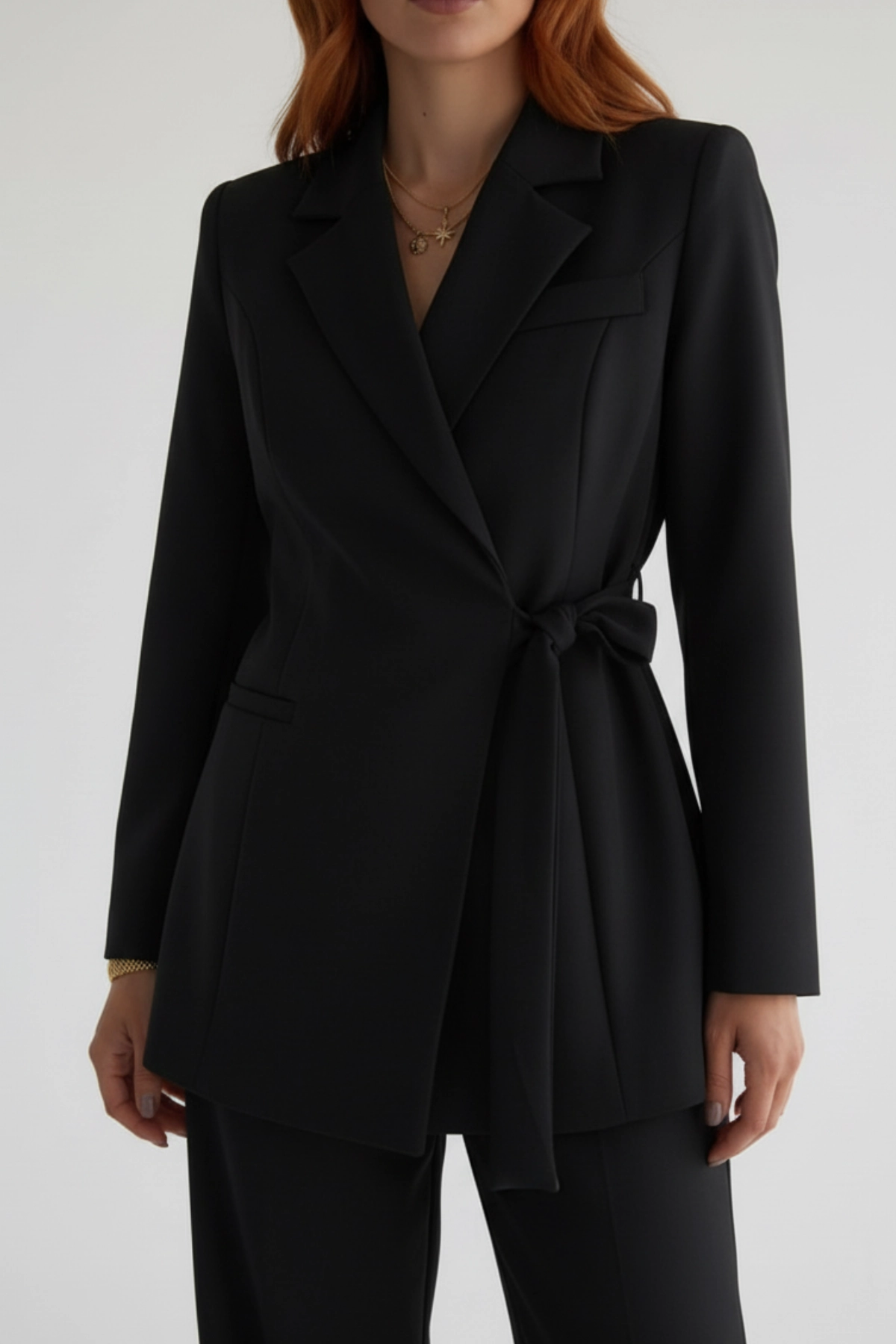 Kadın Yandan Bağlamalı Kuşaklı Kruvaze Blazer Ceket