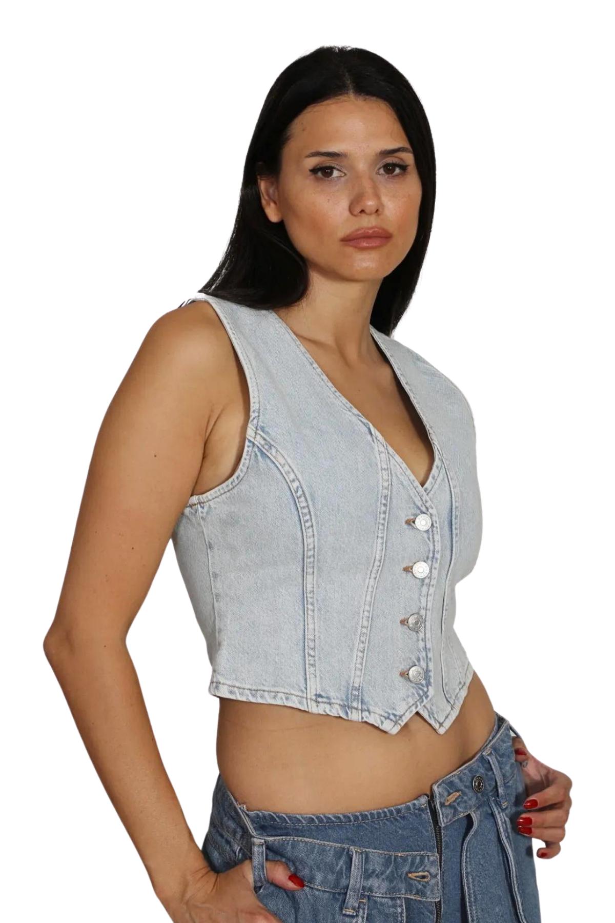  Denim Taşlanmış kot Yelek