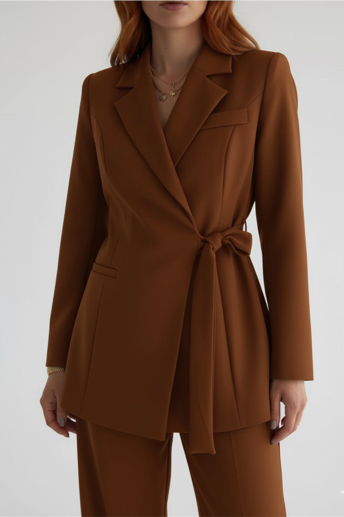 Kadın Yandan Bağlamalı Kuşaklı Kruvaze Blazer Ceket