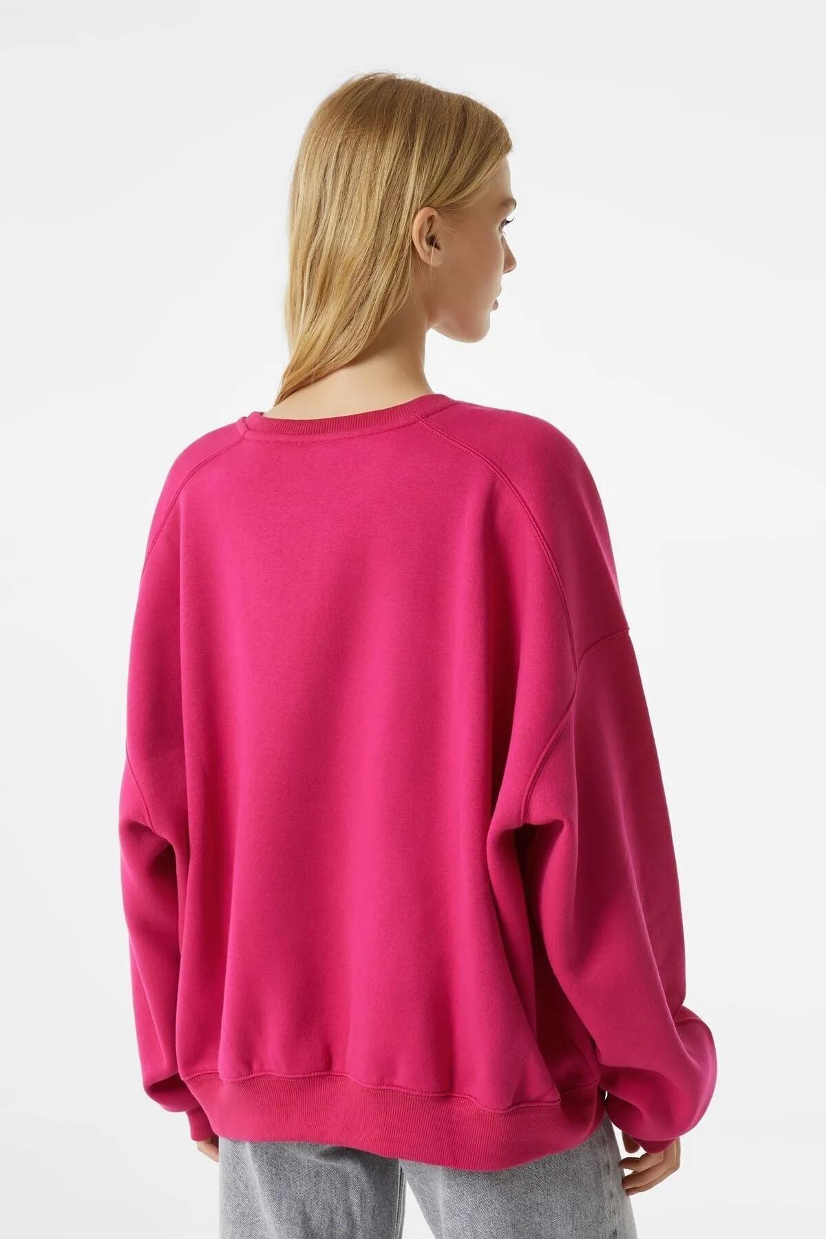 Fuşya Bisiklet Yaka Oversize Sweatshirt
