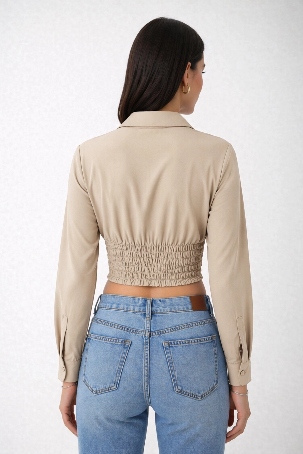 Kadın Vizon Beli Lastikli Korse Crop Gömlek