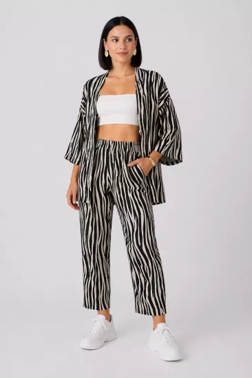 Kadın Zebra Desenli Kimono alt üst takım