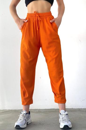 Kadın Turuncu Bel Lastikli Paçası Pensli Mevsimlik Jogger Pantolon