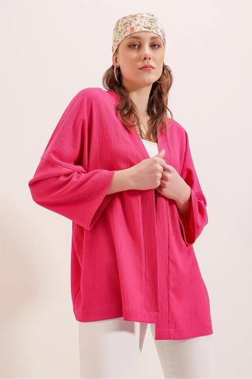 Kadın Fuşya Bürümcük Kimono Ceket