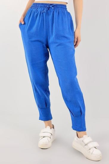Kadın indigo Bel Lastikli Paçası Pensli Mevsimlik Jogger Pantolon