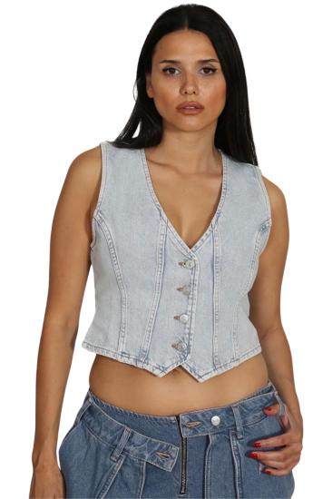  Denim Taşlanmış kot Yelek