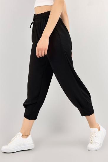 Kadın Siyah Bel Lastikli Paçası Pensli Mevsimlik Jogger Pantolon