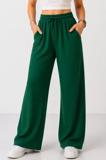 Kadın Haki Beli Lastikli Cepli Bol Paça Mevsimlik Pantolon