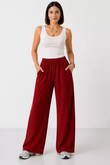 Kadın Lacivert Beli Lastikli Cepli Bol Paça Mevsimlik Pantolon