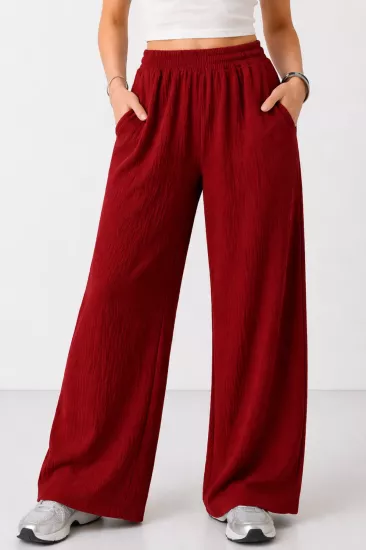 Kadın Lacivert Beli Lastikli Cepli Bol Paça Mevsimlik Pantolon