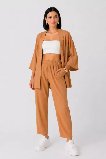 Kadın Tarçın Rengi Cepli Kimono Alt Üst Takım