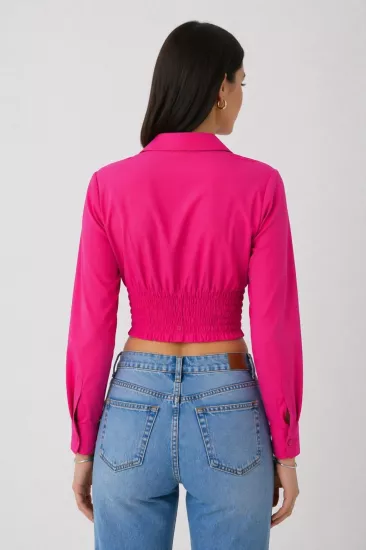 Kadın Fuşya Beli Lastikli Korse Crop Gömlek